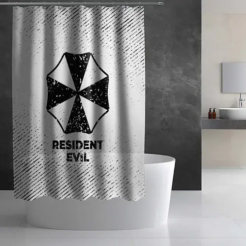 Shower curtain with the Resident Evil logo